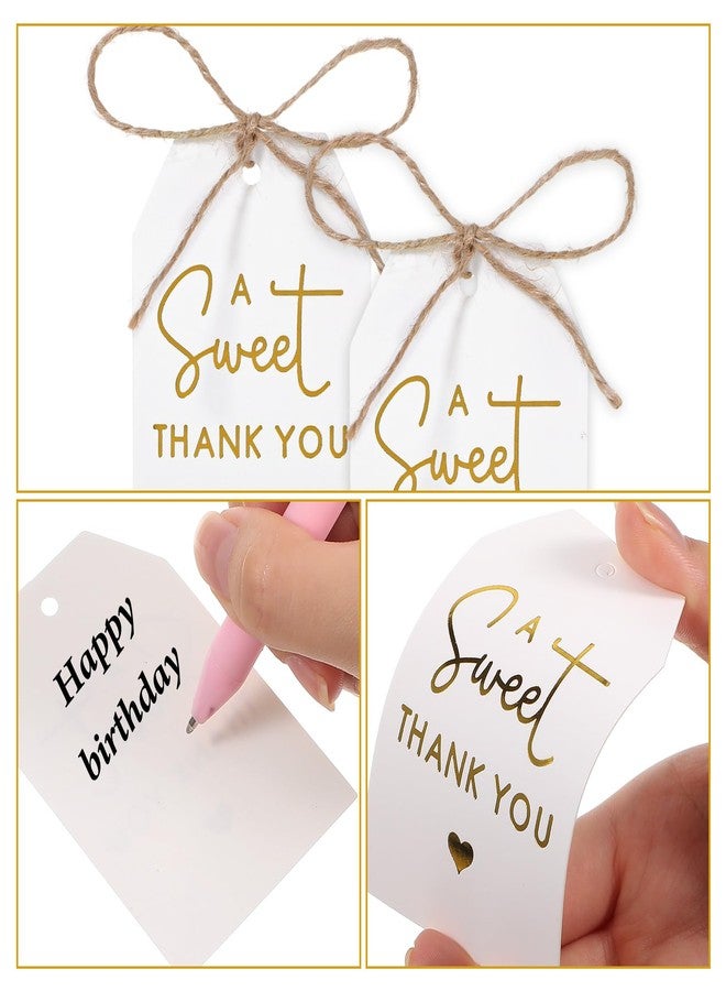 WJIAAA A Sweet Thank You Tags,50 White Gold Thank You Gift Tags with String White Paper Gift Wrap Tag for Wedding Birthday Christmas Anniversary Present Wrap - Image 5